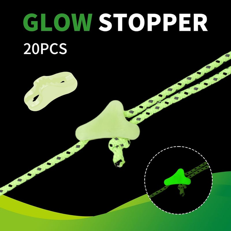 YMPEKA 20Pcs Ultralight Guyline Tensioners Tent Guyline Cord Rope Adjuster, Fluorescent Tent Rope Triangle Buckles, for Outdoor Camping Hiking Tent Tarp Canopy Shelter (Aperture:2.5mm fit 2-3mm Paracord) - Image 3